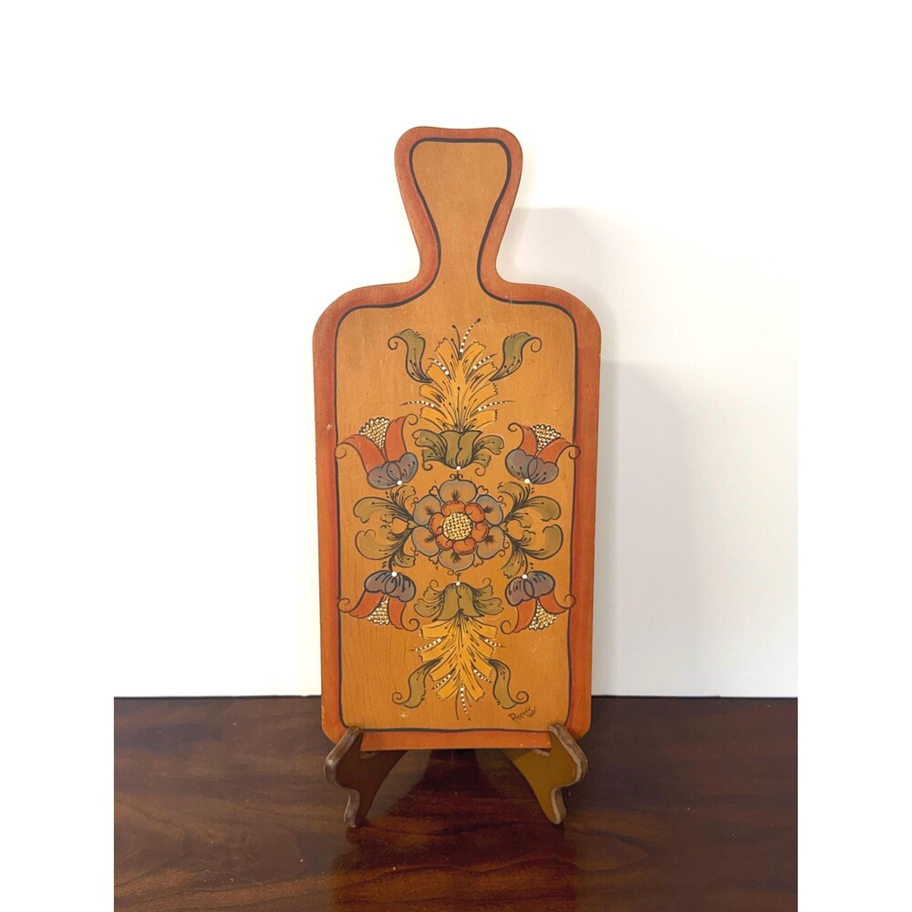 Vintage Hand Painted Folk Art Wood Retro Kitchen Decor Floral Paddle Board 1988